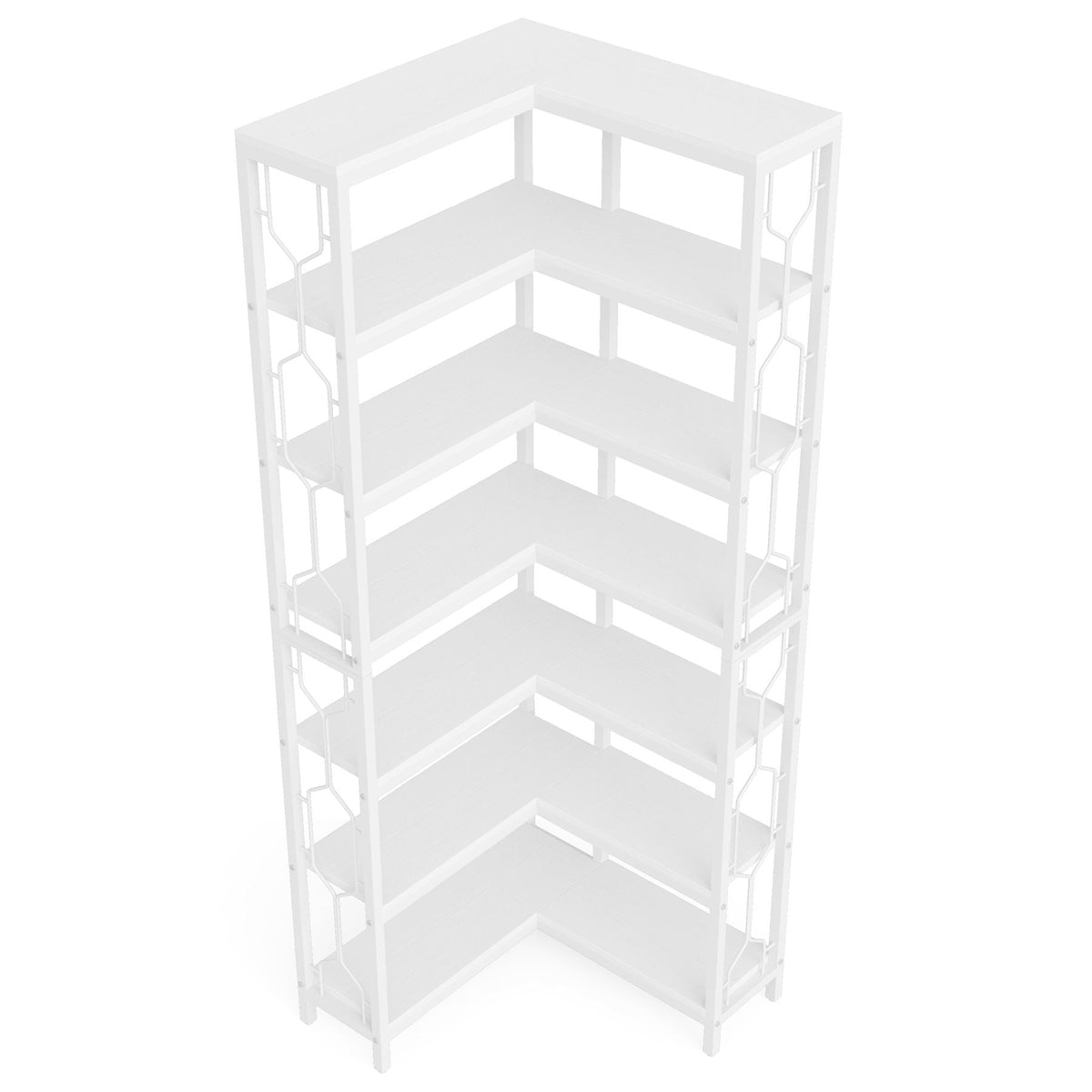 7 Tier Corner Bookshelf with Hexagonal Design - Dark Brown, White, Dark Gray, photo 8 of 12