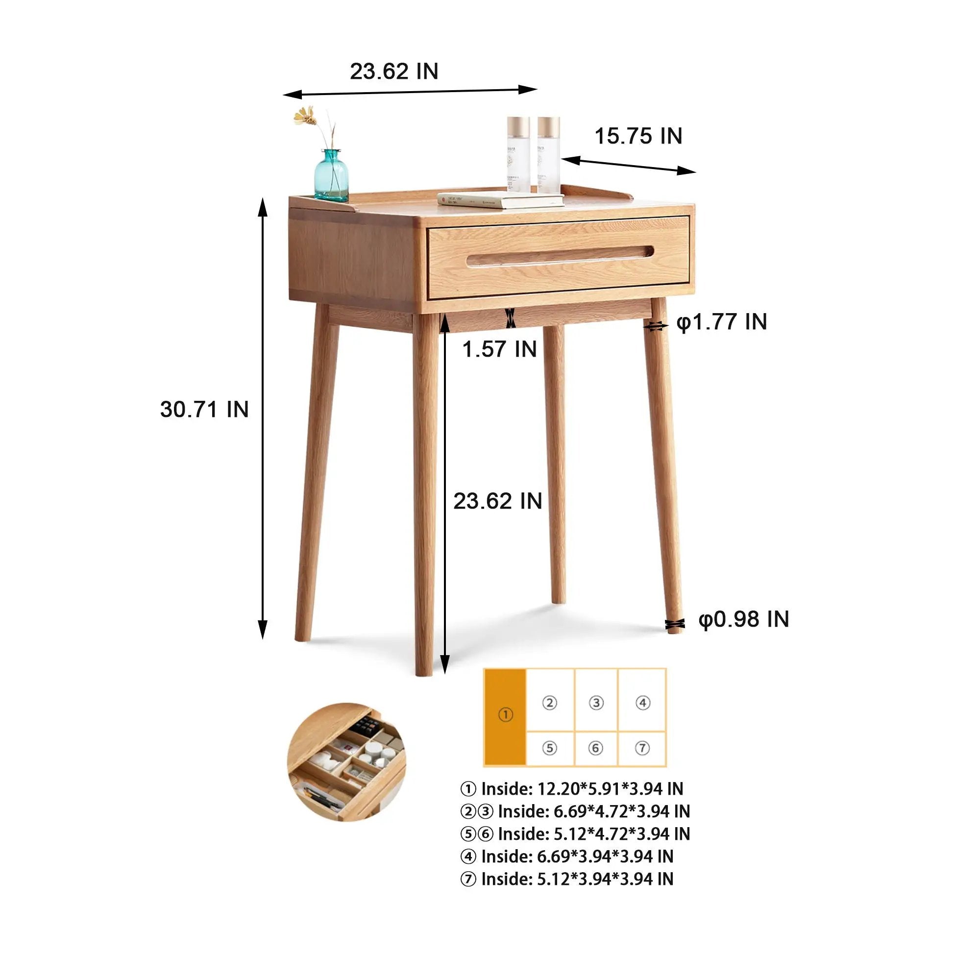 Dresser Bistro Table, 100% Solid Table Table Desk Top Table Dresser Compact Dresser Accessories Storage Drawer Natural Wood - Oak by HouseOfZazla