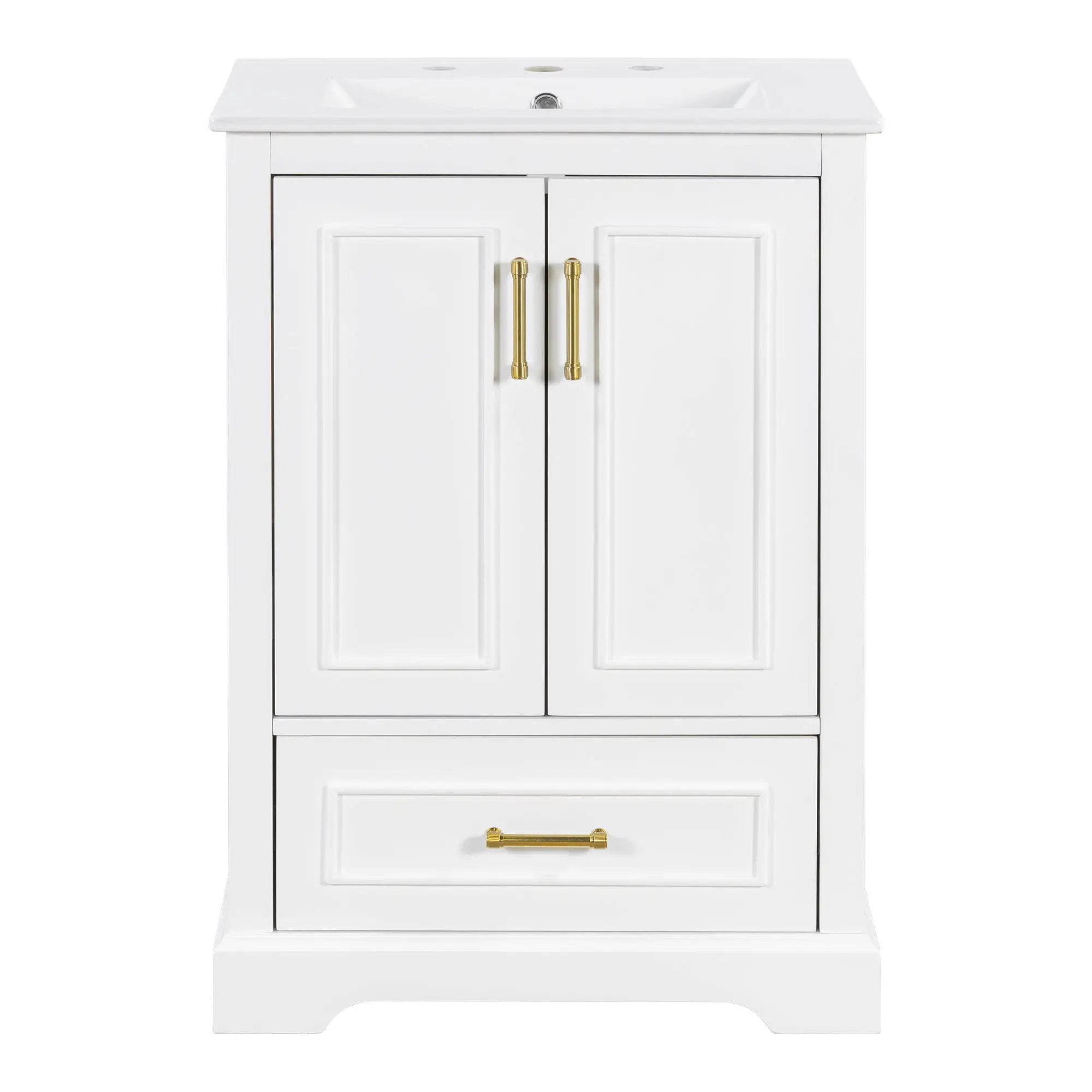 Bathroom Vanity With Sink, 1 Divided Drawer And 2 Soft Close Doors With Double Shelf