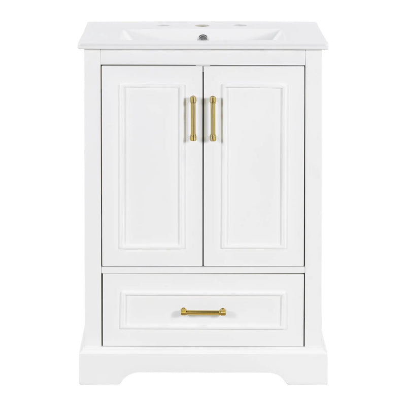 Bathroom Vanity With Sink, 1 Divided Drawer And 2 Soft Close Doors With Double Shelf