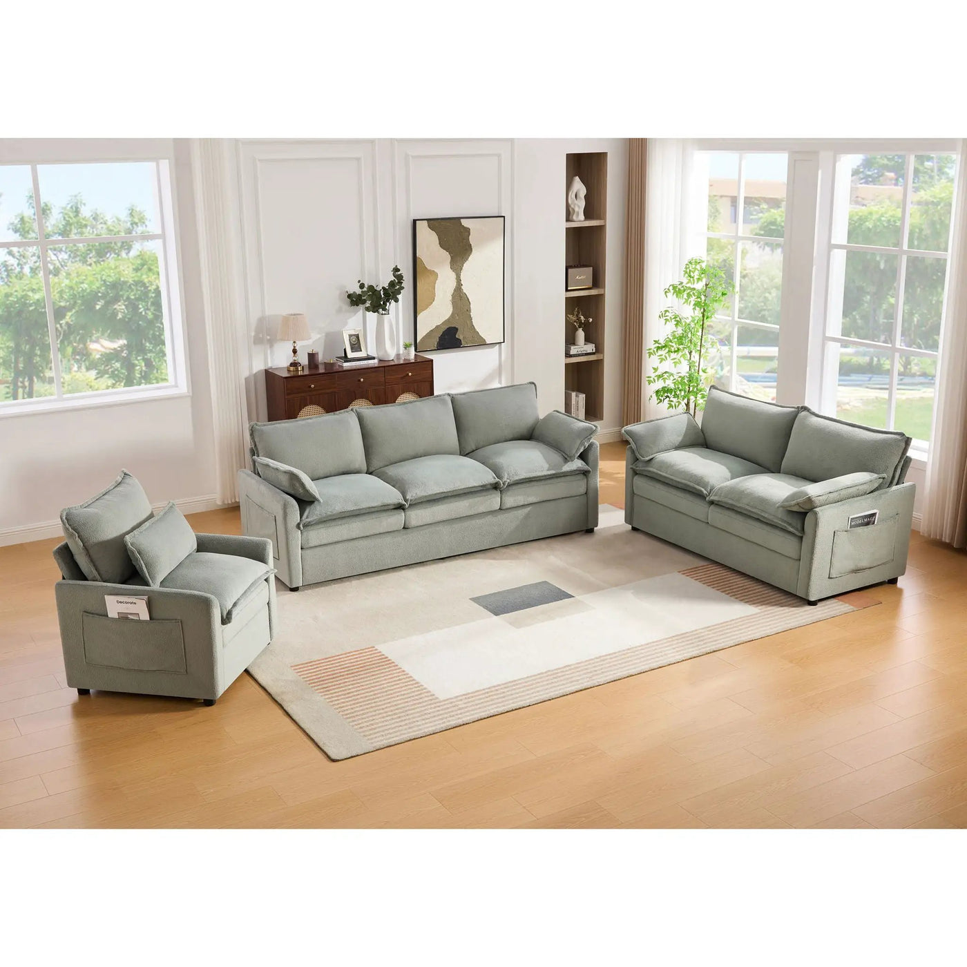 Modern Sofa Set With Double Layer Cushion And Side Storage Pockets by HouseOfZazla