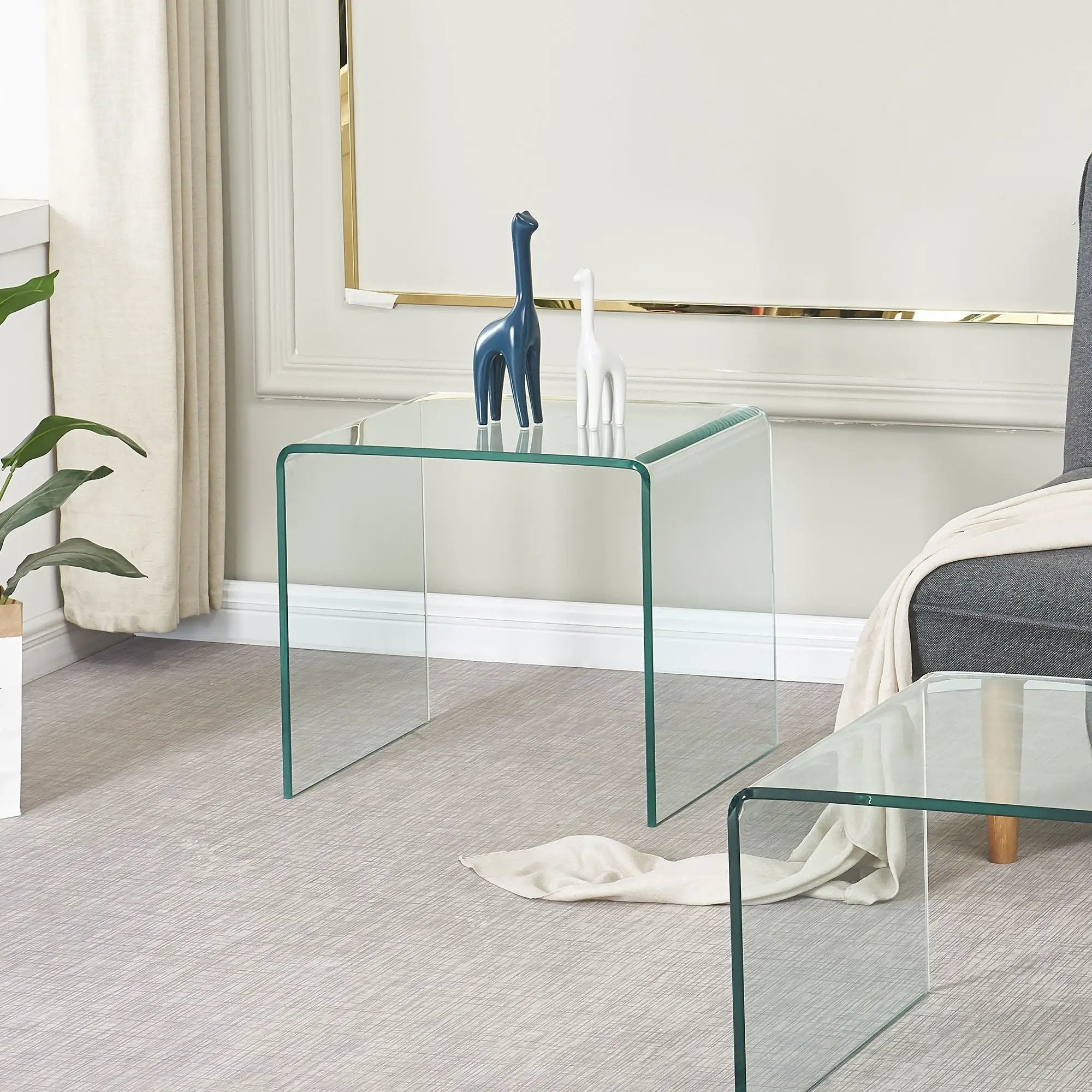 Tempered Bent Glass Sidetable, Transparent End Table, Sofa Table, Premium Glass, Multi Purpose Design - Transparent by Unique Piece Furniture
