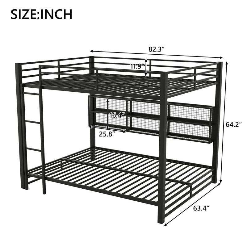 Queen Over Queen Bunk Bed With Storage Cabinets And LED Sturdy Frame, 6 Storage Units, Adjustable LED Lights - Black by HouseOfZazla