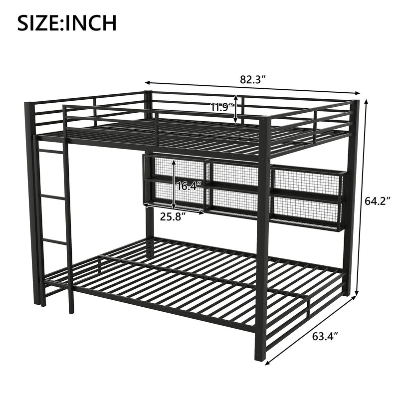 Queen Over Queen Bunk Bed with Storage Cabinets and LED - Black, photo 8 of 12