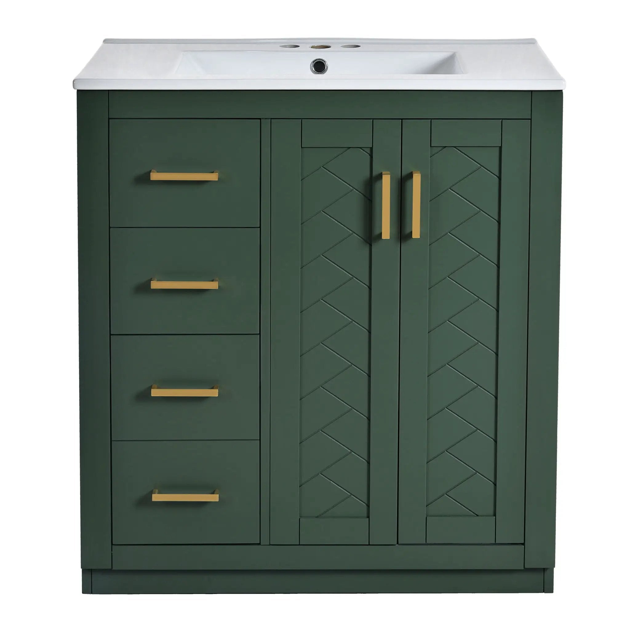 Ceramic Sink Combo, Freestanding Vanity Set With 3 Drawers & Soft Closing Doors