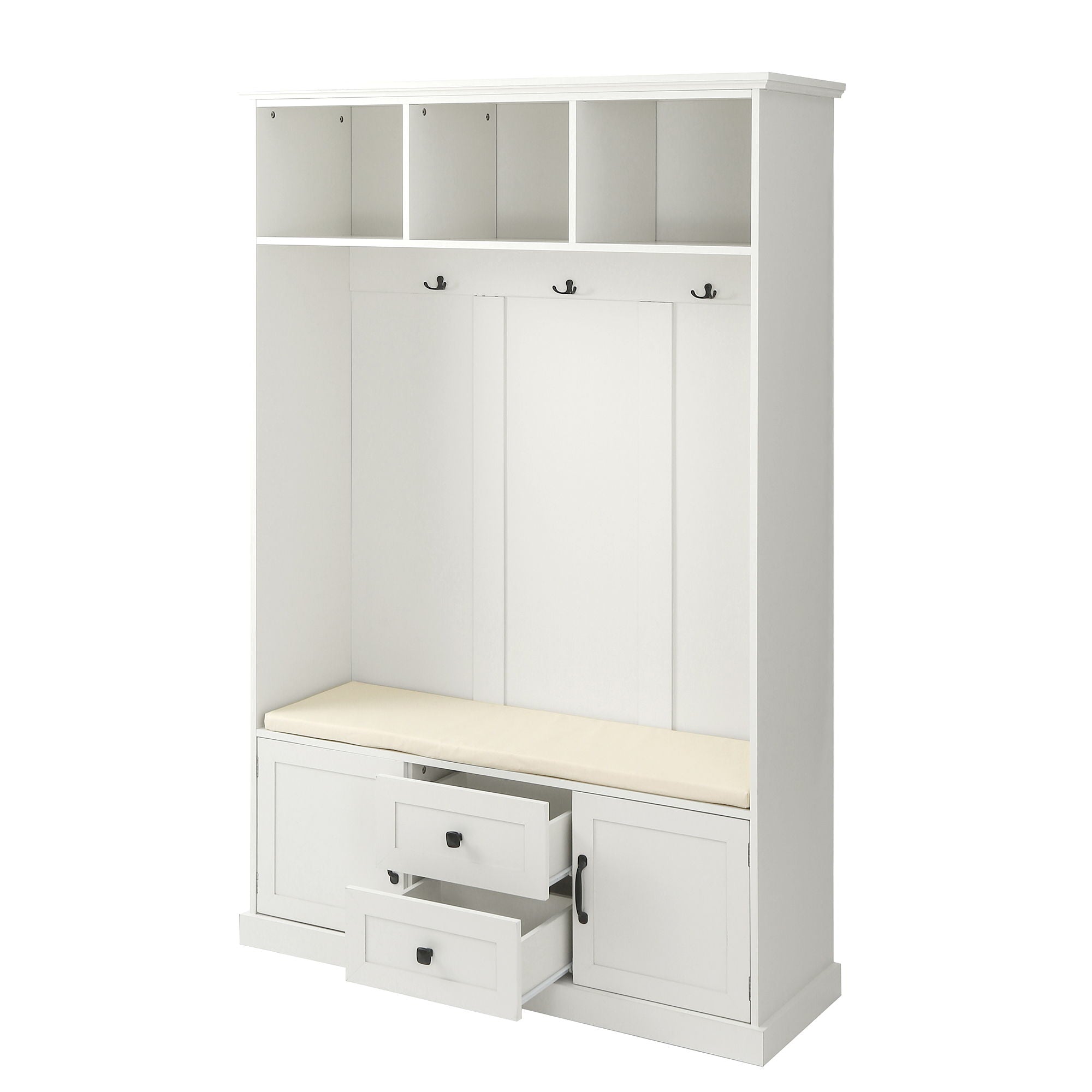 Hall Tree With 3 Hooks, Coat Hanger, Entryway Bench, Storage Bench, 3 In 1 Design by HouseOfZazla