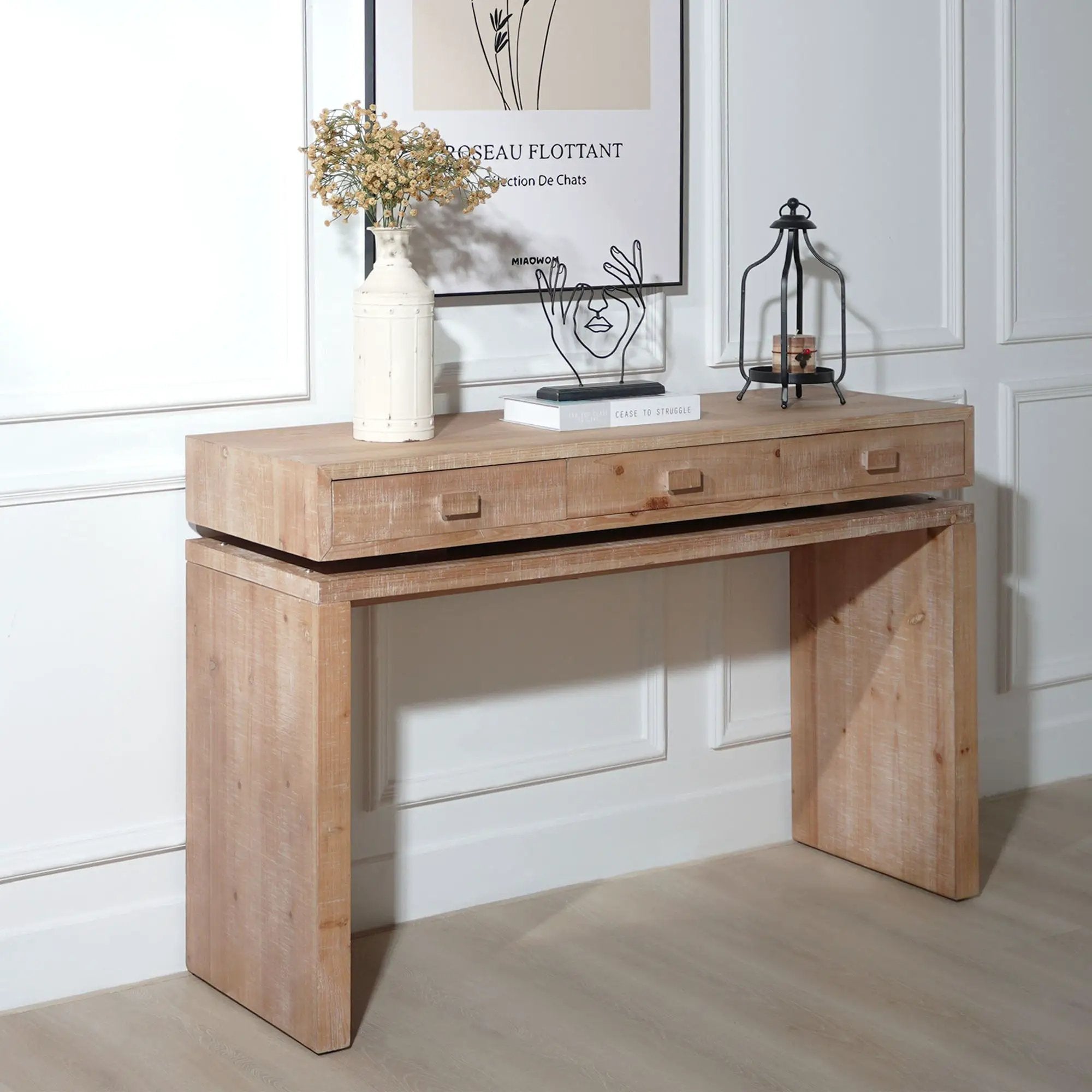 Rustic Wood Console Table With 3 Drawers Entryway Table For Hallway, Foyer, Or Office - Natural / Natural & Light Brown / Natural Wood / Natural Wood Wash / Natural / Rustic by HouseOfZazla