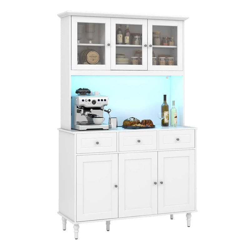 77 Inches Kitchen Pantry Storage Cabinet with LED Lights and Power Outlets-White by DirectDeals