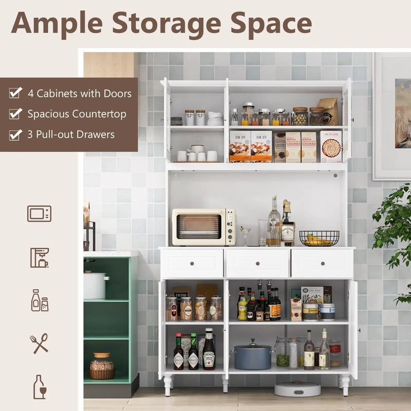 77 Inches Kitchen Pantry Storage Cabinet with LED Lights and Power Outlets-White by DirectDeals