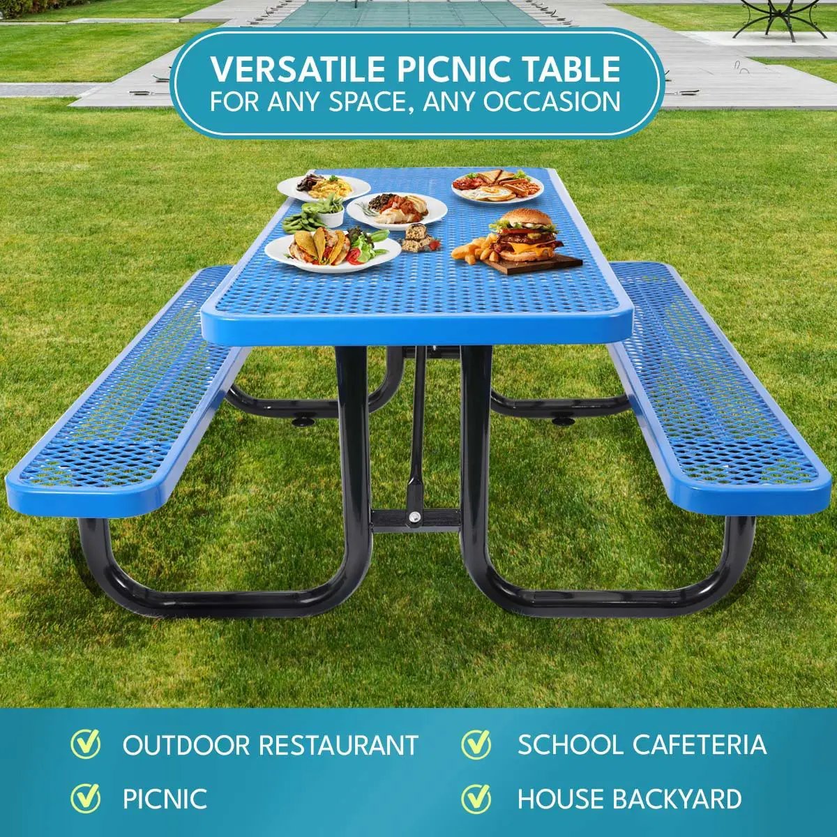 Outdoor Steel Picnic Rectangular Table With Umbrella Pole by Unique Piece Furniture