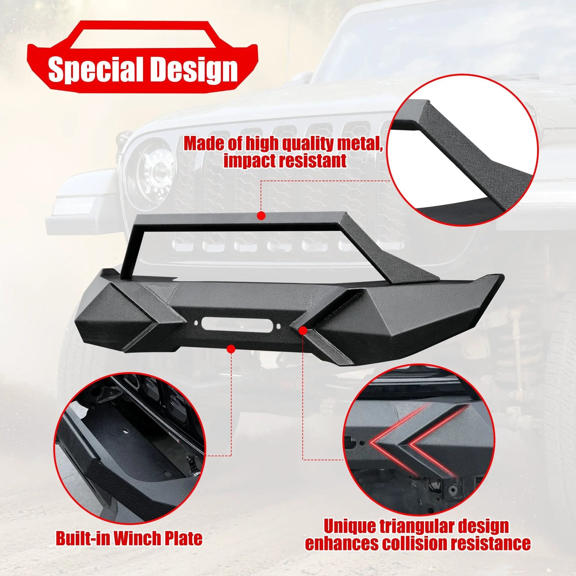 X Style Front Bumper with Winch Plate Compatible with Wrangler JK (2007-2017) by HouseOfZazla