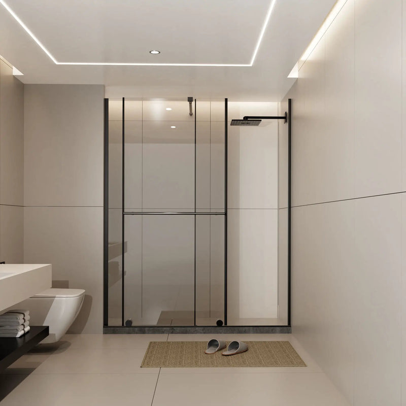 Glass Shower Door, Shower Sliding Door Walk In Shower Screen Dual Usage, 1 / 4" Thick Glass Panel With Stainless Steel Handle, Supporting Bar - Black by HouseOfZazla