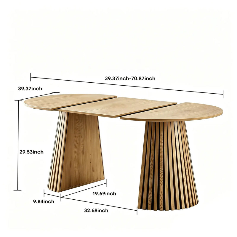 Dining Table, Flexible Extendable Oval Design With Slatted Legs - Natural Wood by HouseOfZazla