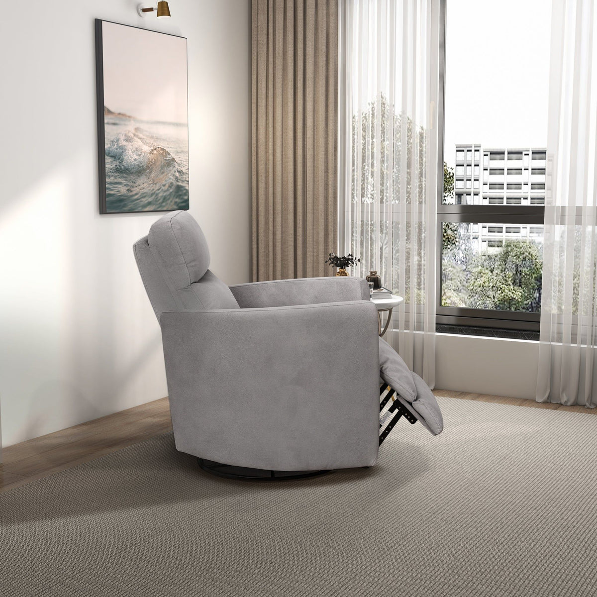 Swivel Glider Suede Recliner Chair with Infinite Reclining - Latte, photo 9 of 13