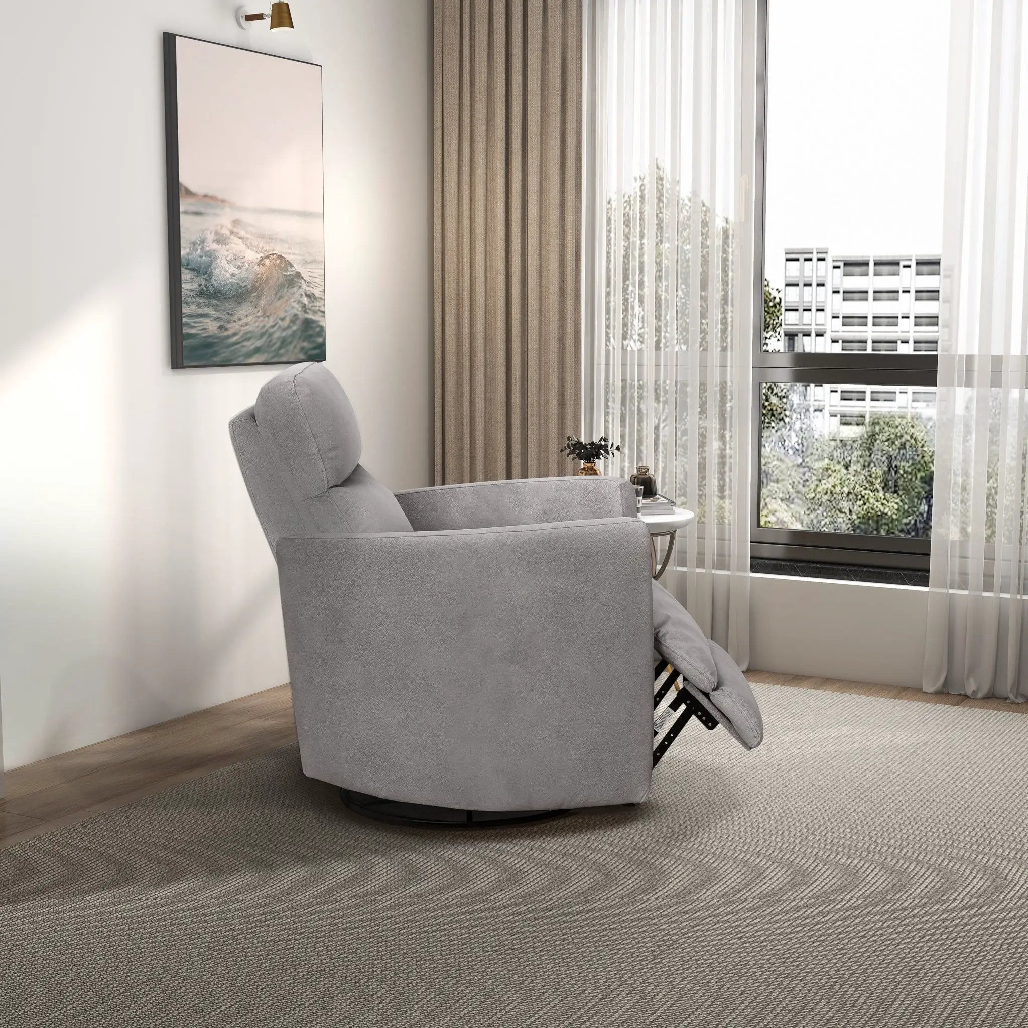 Lawson - Swivel Glider Suede Recliner Chair - Latte by HouseOfZazla