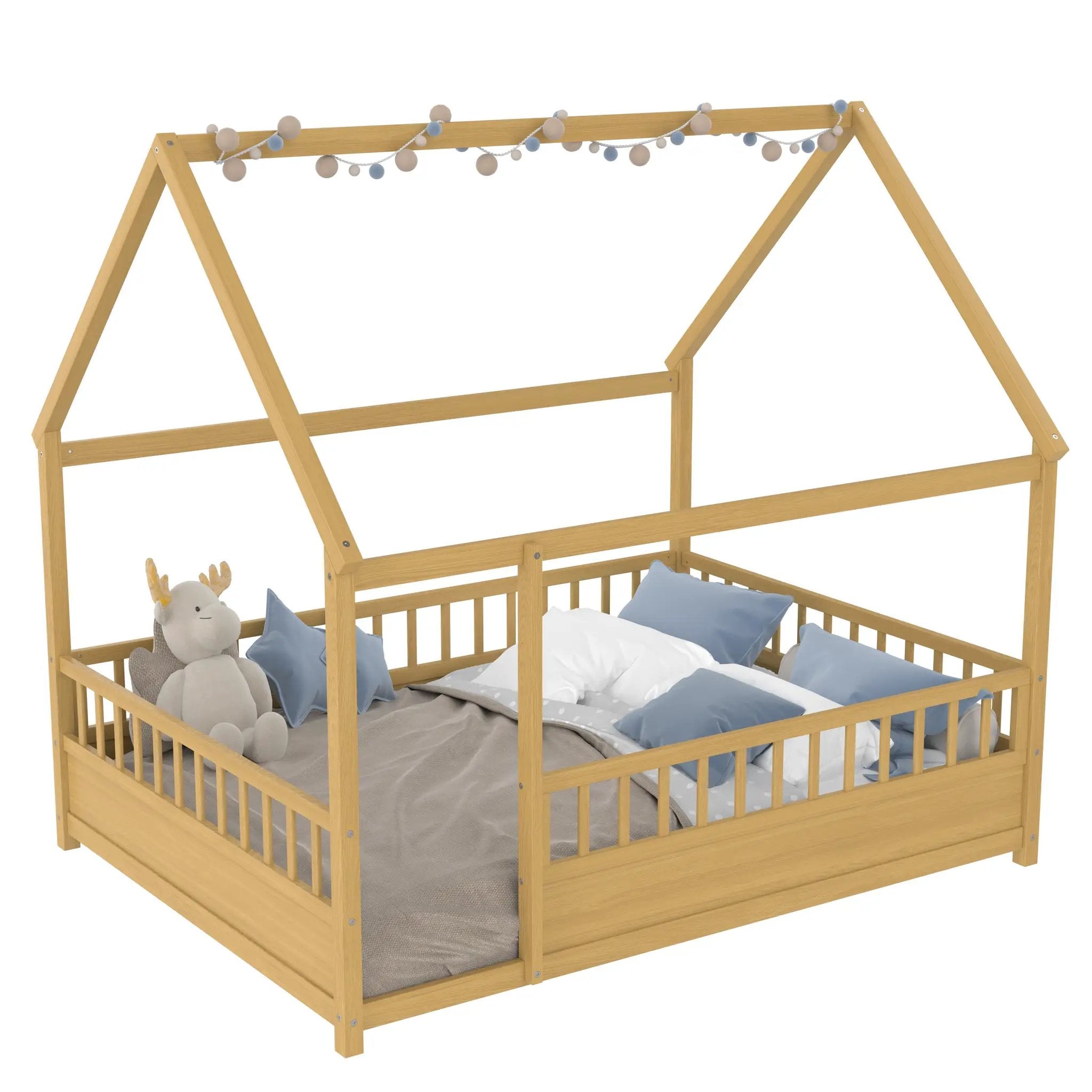 Full Size Wooden Bed with House Roof Frame by HouseOfZazla