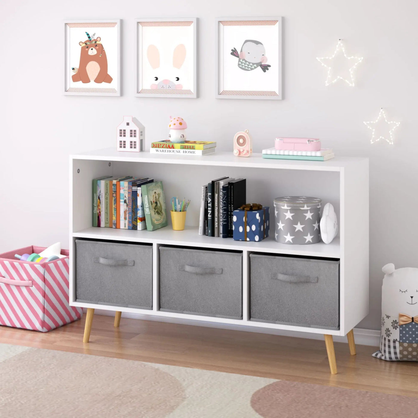 Bookcase With Collapsible Drawers, Book Display Organizer by Unique Piece Furniture