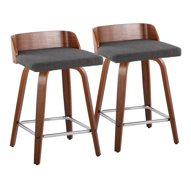 Maya - Mid Century Modern Fixed Height Counter Stool With Swivel With Square Footrest (Set of 2) by HouseOfZazla