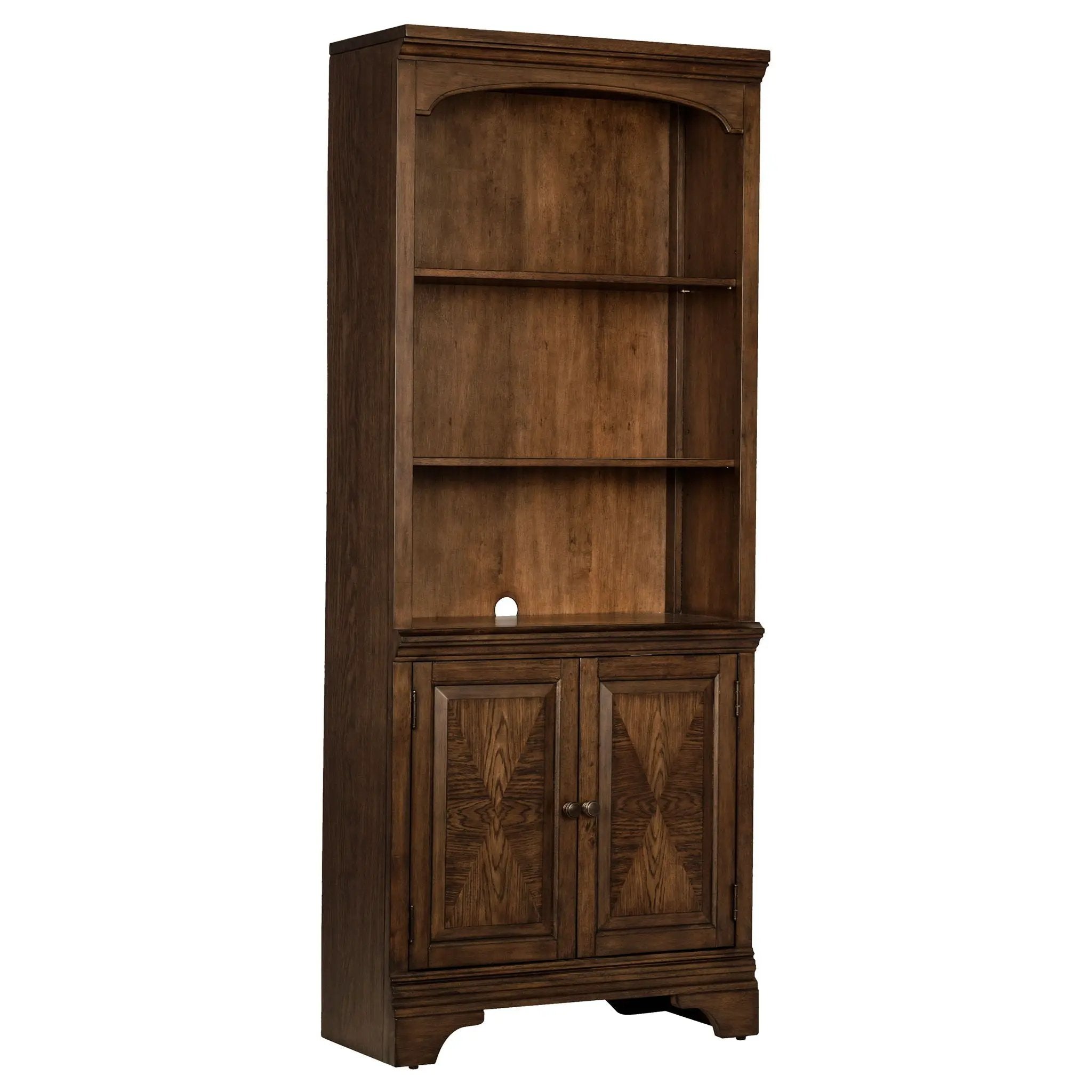 Stigham - Bookcase With 2 Door Cabinet, Adjustable Shelves, Cable Management - Oak by HouseOfZazla