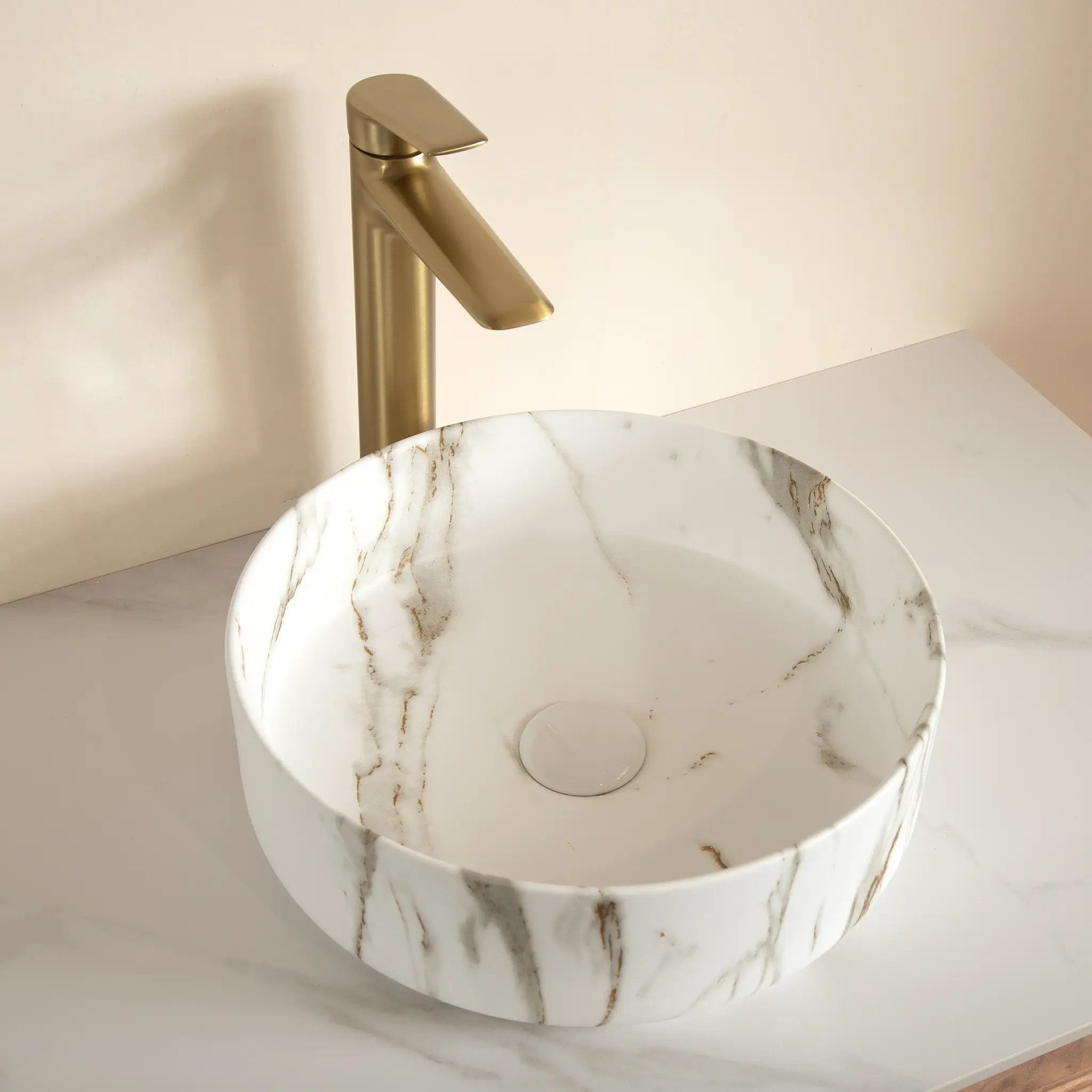 14'' Bathroom Sink, Round Vessel Ceramic Sink with Stone Pattern by HouseOfZazla