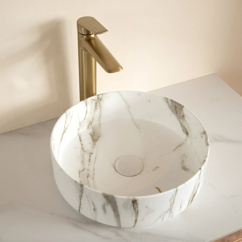 14'' Bathroom Sink, Round Vessel Ceramic Sink with Stone Pattern by HouseOfZazla