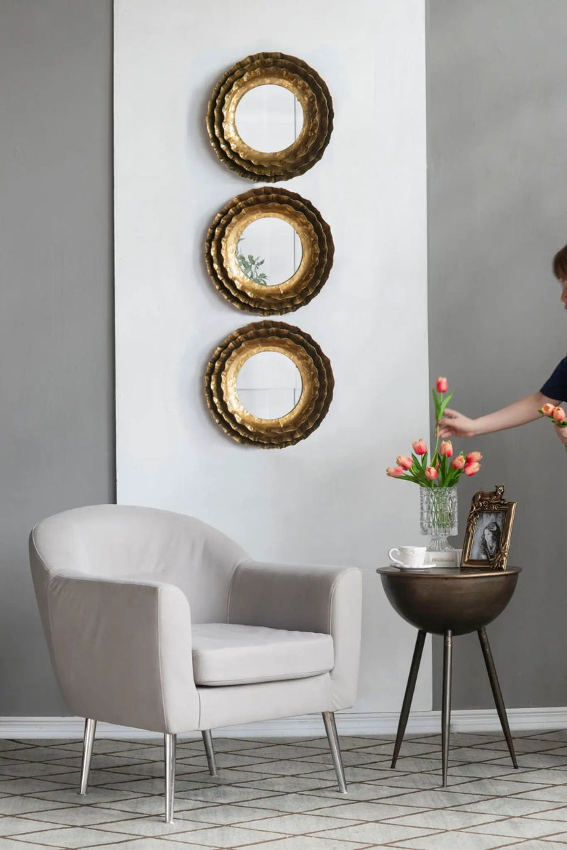 Round Wall Mirror With Metal Frame, Accent Mirror For Living Room - Gold by Unique Piece Furniture