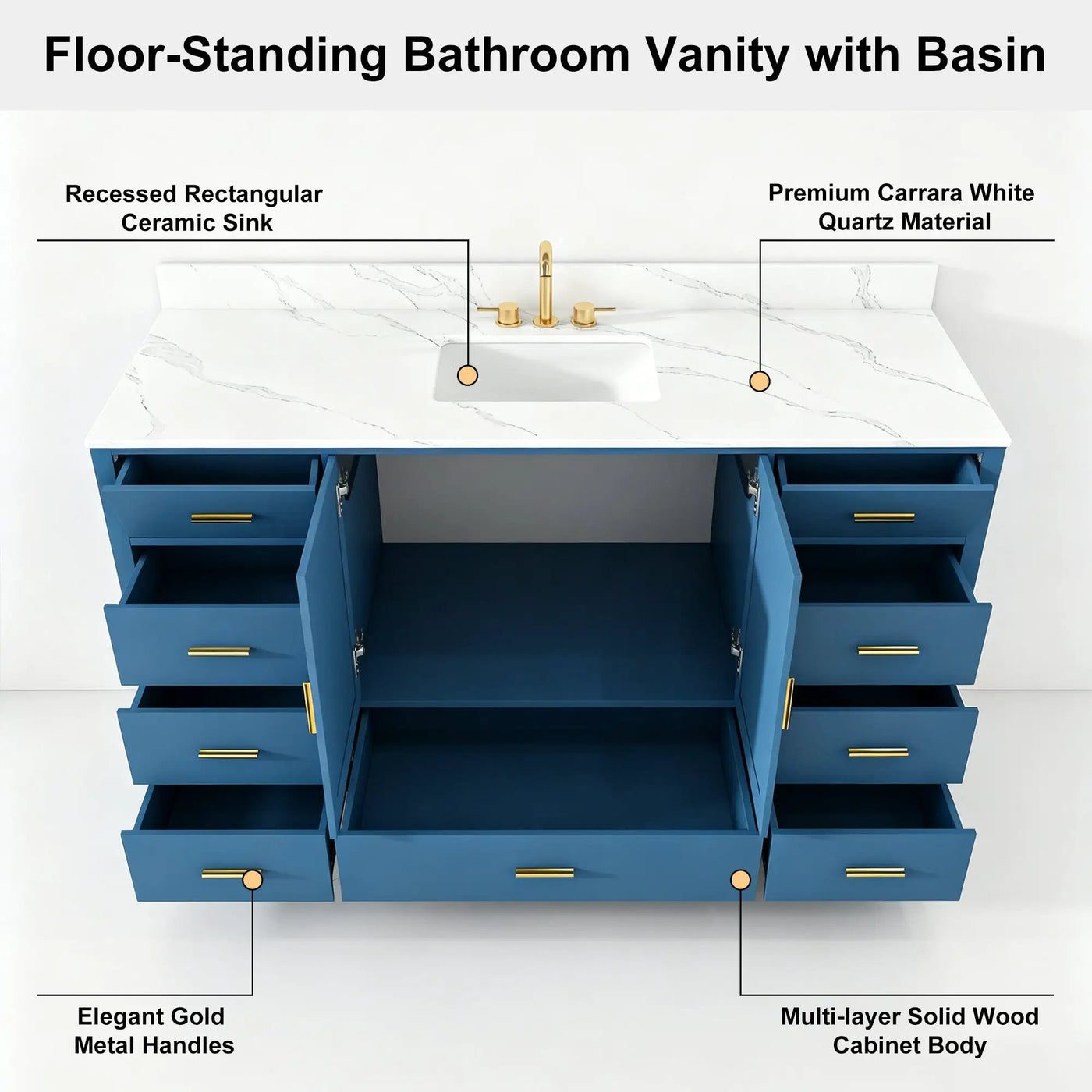 60" Modern Solid Wood Bathroom Vanity with Sink by HouseOfZazla