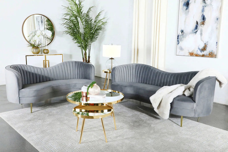 Sophia 2-piece Upholstered Channel Tufted Sofa Set Grey by Unique Piece Furniture