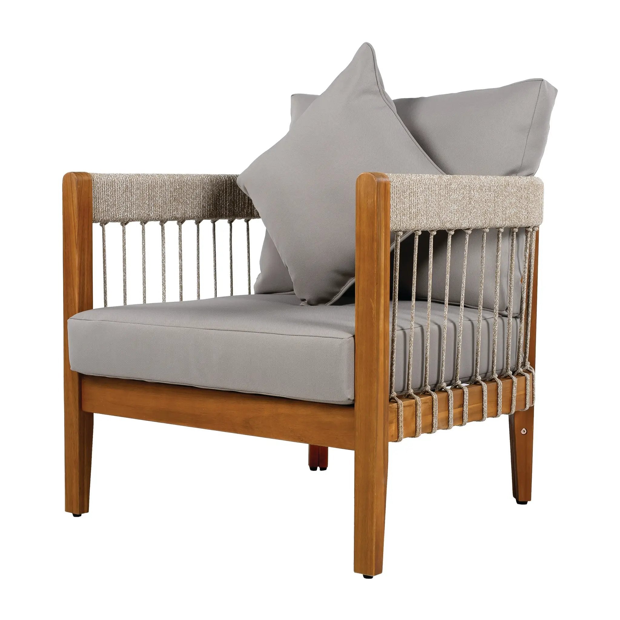 Acacia Wood Outdoor Club Chair with Handwoven Rope Accents & Curved Backrest by HouseOfZazla