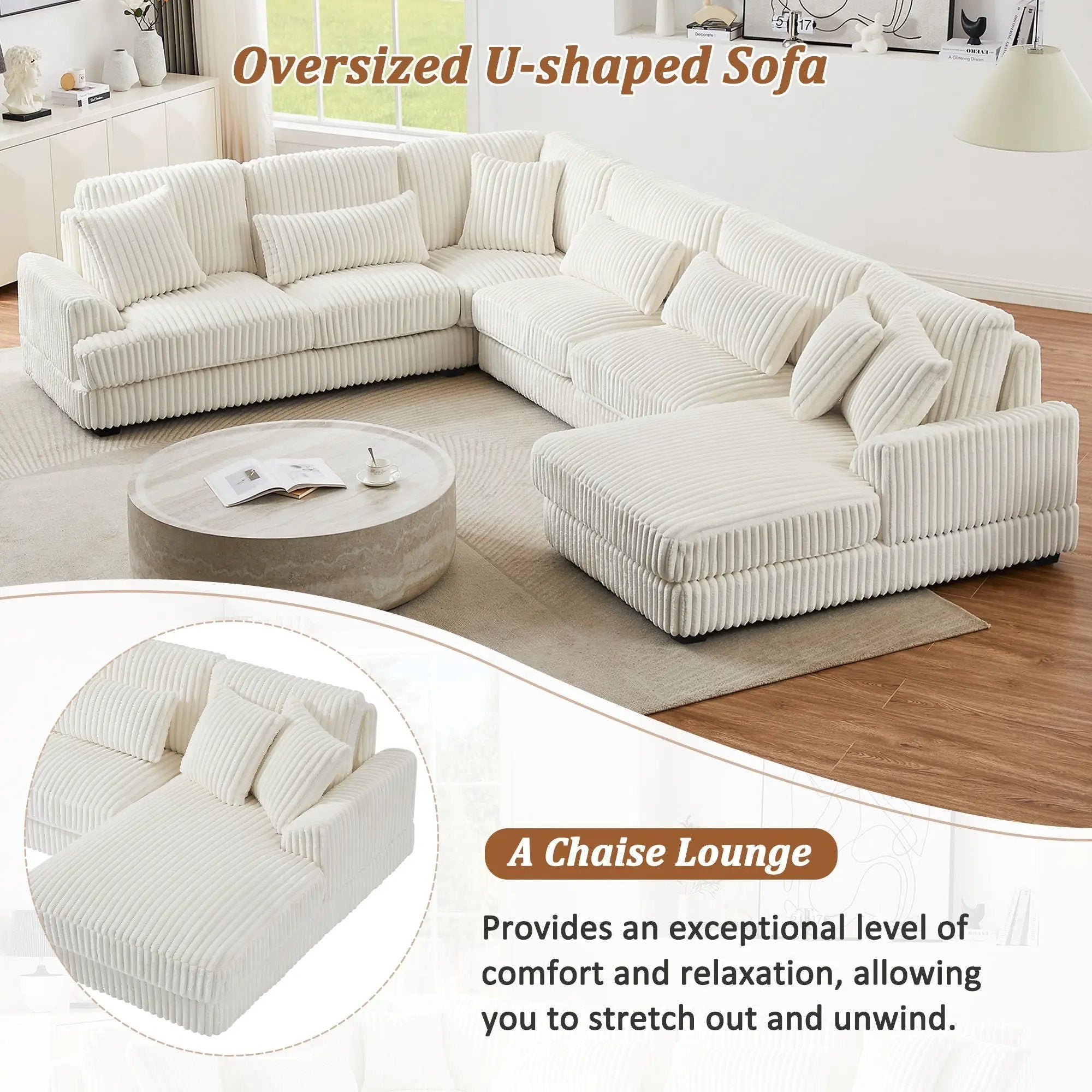 Oversized Sectional Sofa U - Shaped Sofa Couch Modern Sofa Upholstered In Soft With A Chaise Lounge For Living Room by Unique Piece Furniture