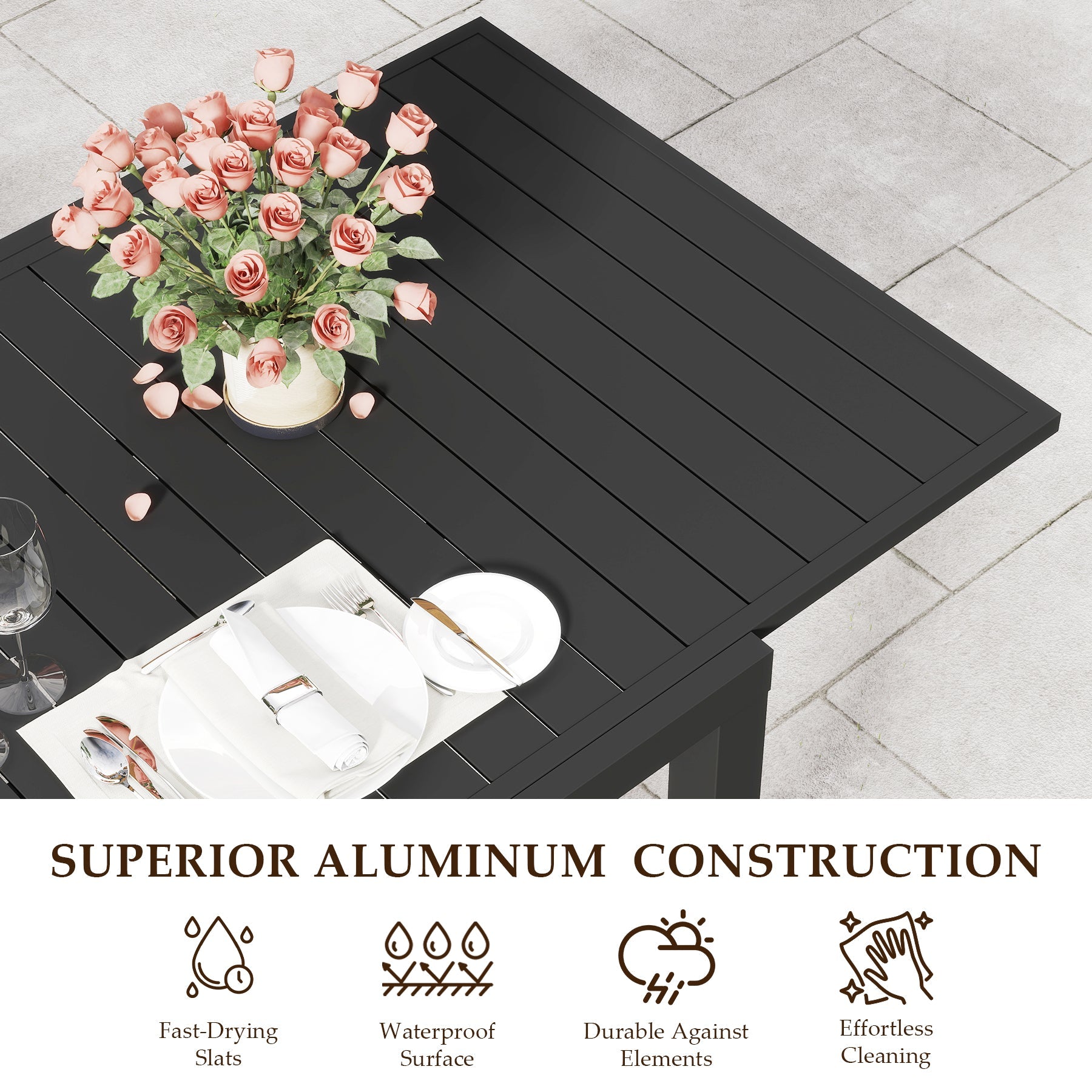 97.2"L Extendable Aluminum Outdoor Dining Table by HouseOfZazla