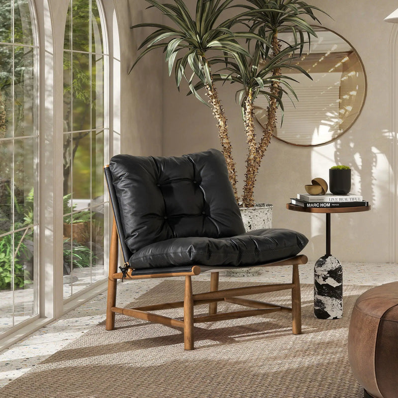 Oxford Leather Mid-Century Modern Accent Chair - Noir Black by Unique Piece Furniture