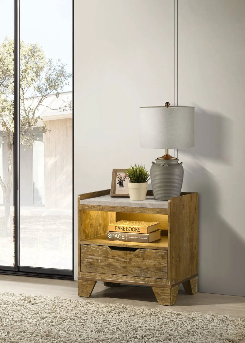Henderson 1-drawer LED Nightstand Bedside Table Medium Oak by Unique Piece Furniture