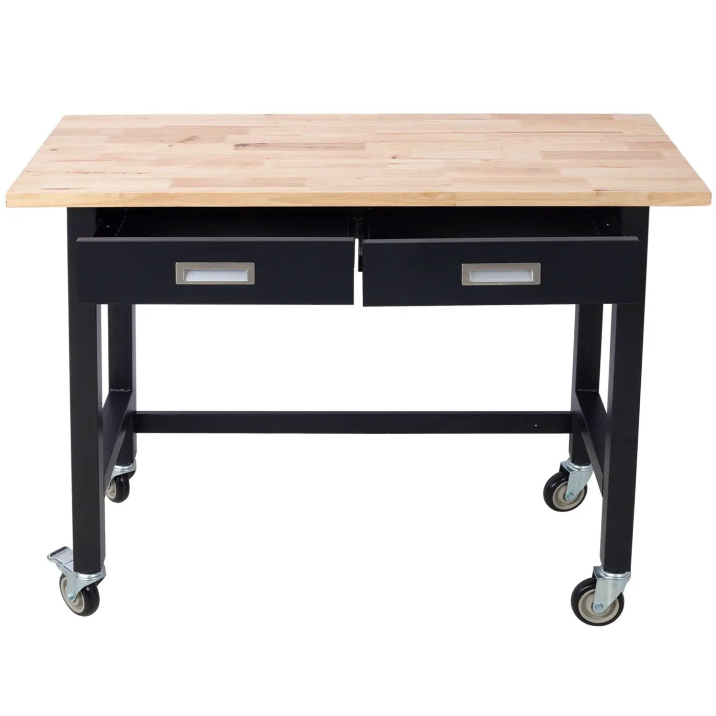 Work Bench, Workbench With Drawer Storage, Heavy Duty Bamboo Wood Work Table With Wheels For Garage Home Office by HouseOfZazla