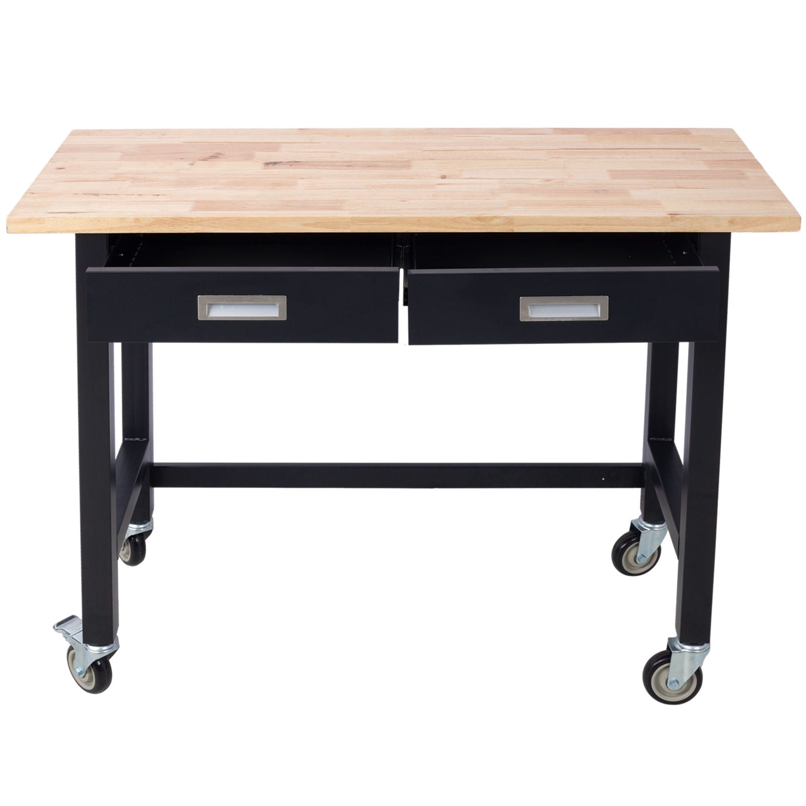 Work Bench, Workbench With Drawer Storage, Heavy Duty Bamboo Wood Work Table With Wheels For Garage Home Office by HouseOfZazla