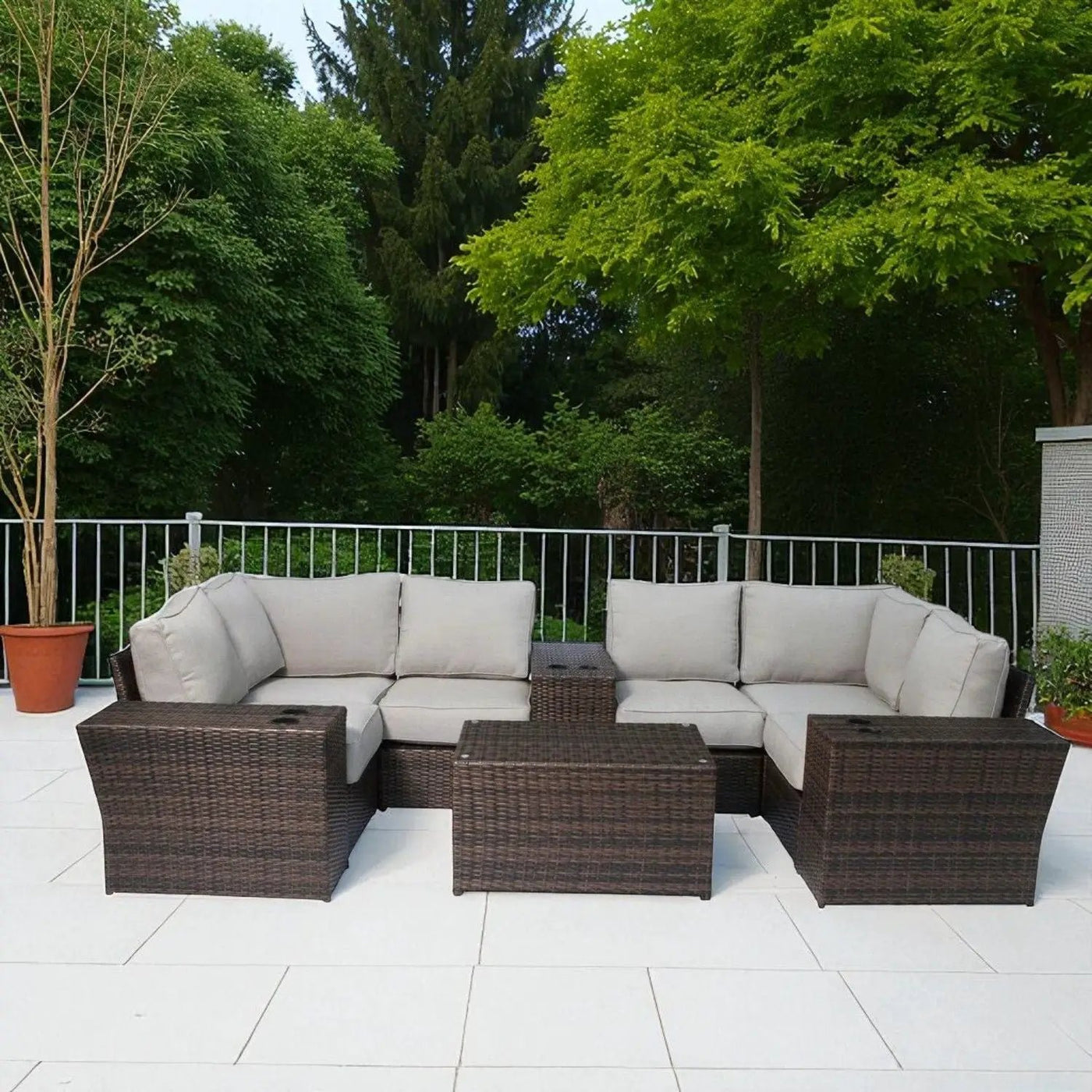 Outdoor Wicker Sectional With Weather Resistant Cushions And Table by HouseOfZazla