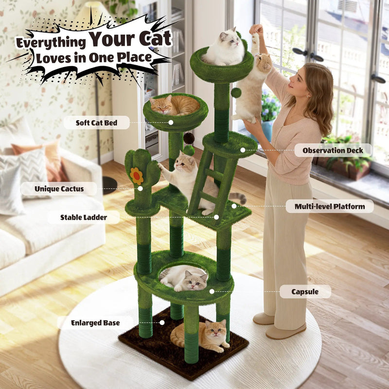 72in Cactus Cat Tree Tall Cat Tower for Indoor Cats by HouseOfZazla