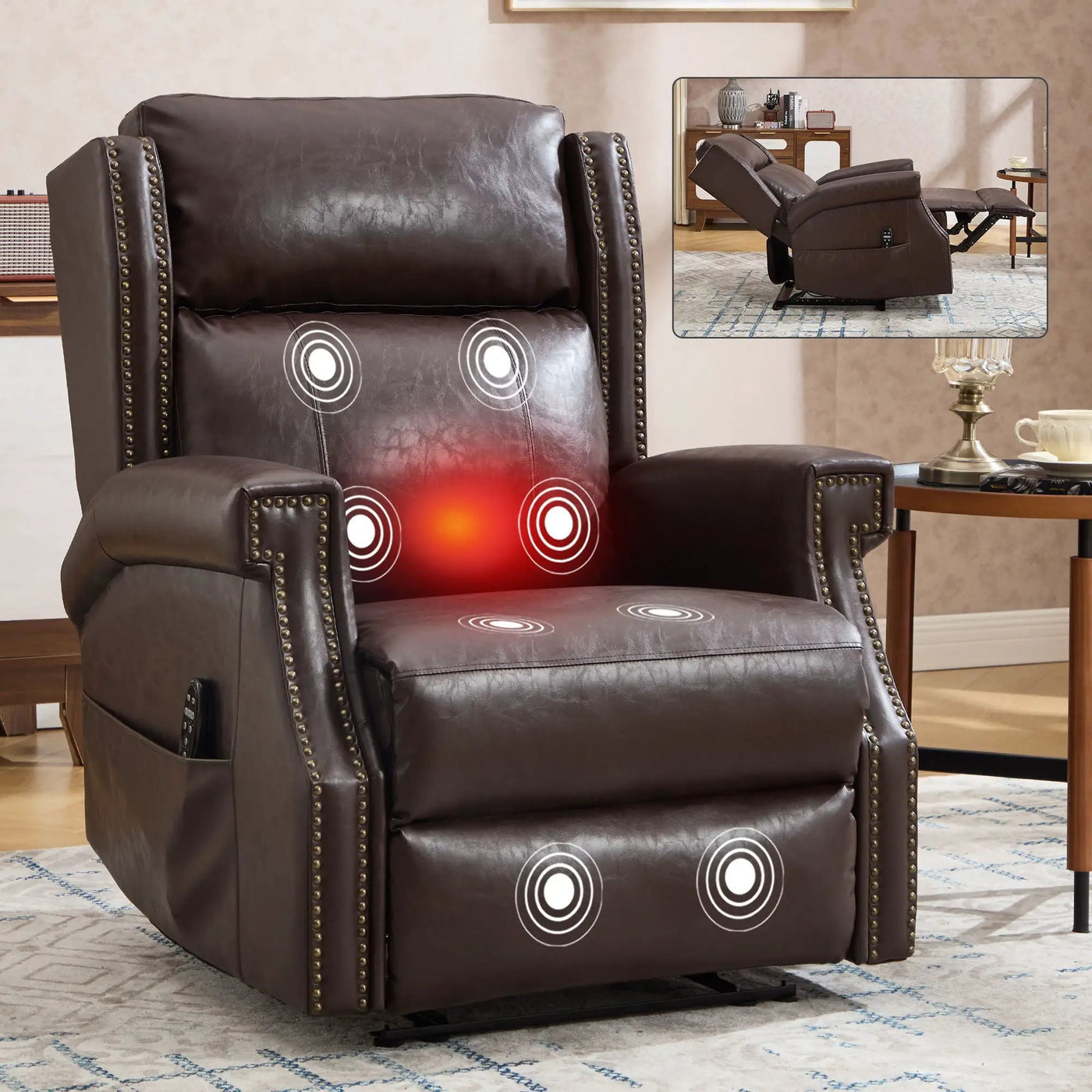 Manual Recliner Chair With Heavy Duty Motion Mechanism, 8 Vibrating Nodes And 3 Massage Modes For Living Room by HouseOfZazla