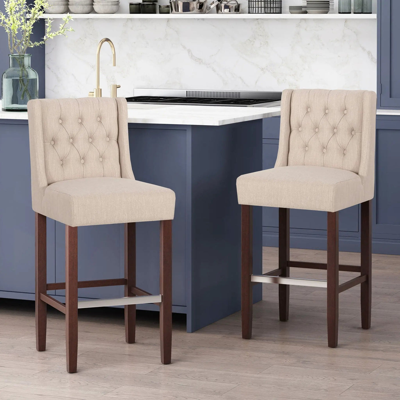 Solstara Upholstered Dining Barstool with Button Tufted and Wing Back by HouseOfZazla
