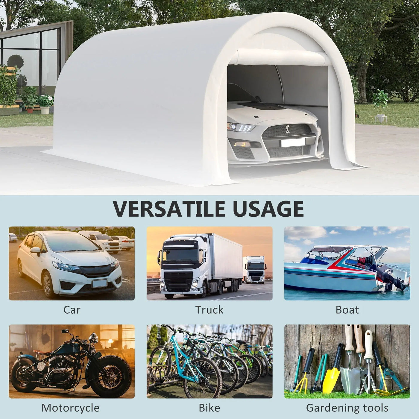Outsunny - 10' x 16' Carport, Heavy Duty Portable Garage Storage Tent With Large Zippered Door, Anti-Uv Pe Canopy Cover For Car, Truck, Boat, Motorcycle, Bike, Garden Tools, Outdoor Work by HouseOfZazla