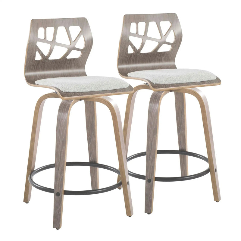 Folia - Contemporary Fixed Height Stool With Swivel With Round Footrest (Set of 2) by HouseOfZazla