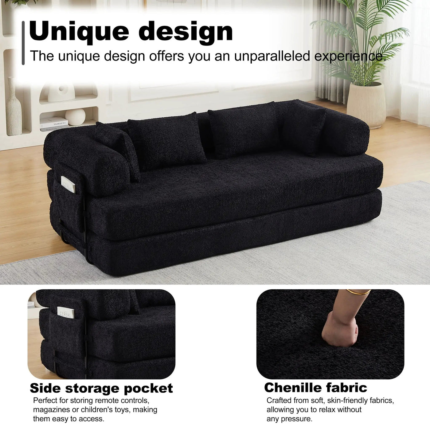 Convertible Sleeper Sofa Bed With Cylindrical Pillow by HouseOfZazla