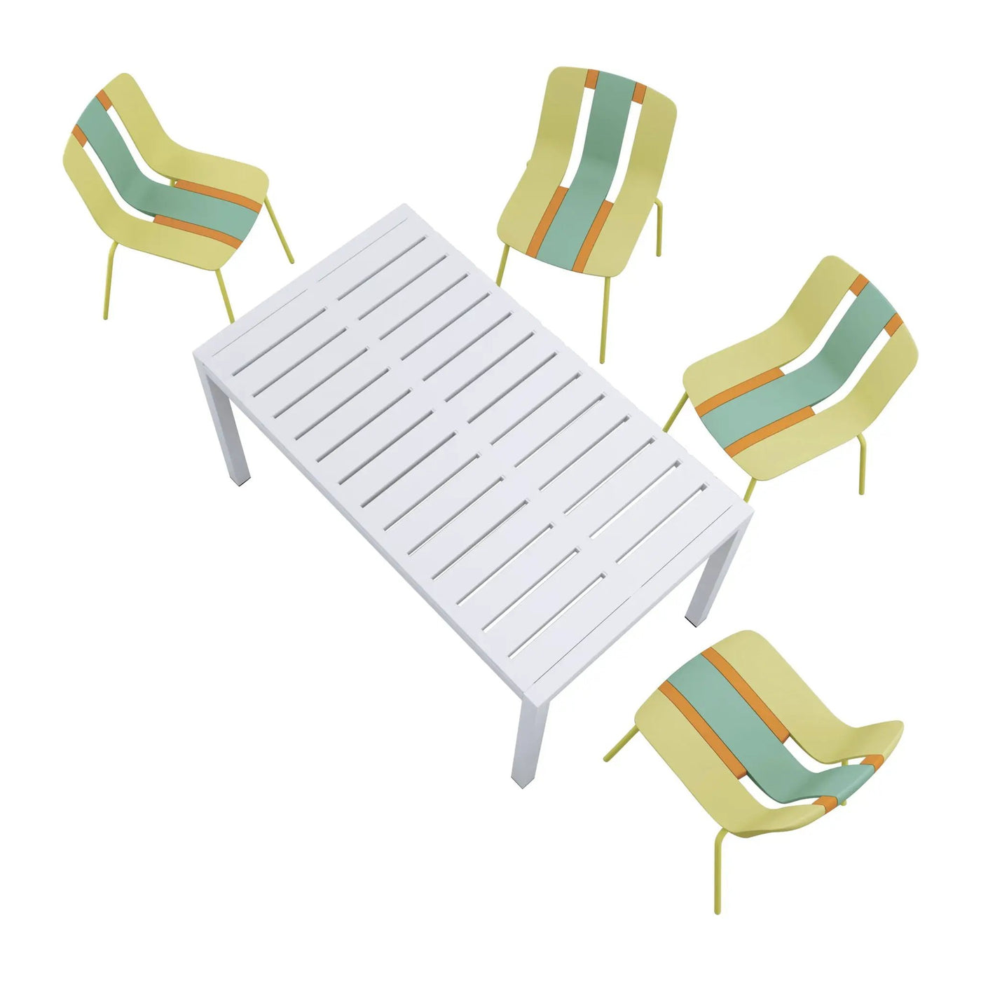 4 Piece Set Of Modern Striped Color- Blocking Single Chairs With Long Table by HouseOfZazla