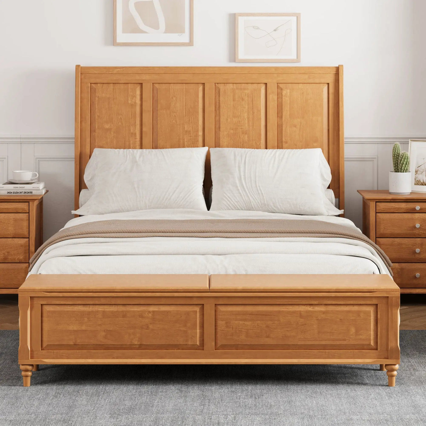 Sleigh Bed Frame With Tall Headboard And Storage Bench by HouseOfZazla