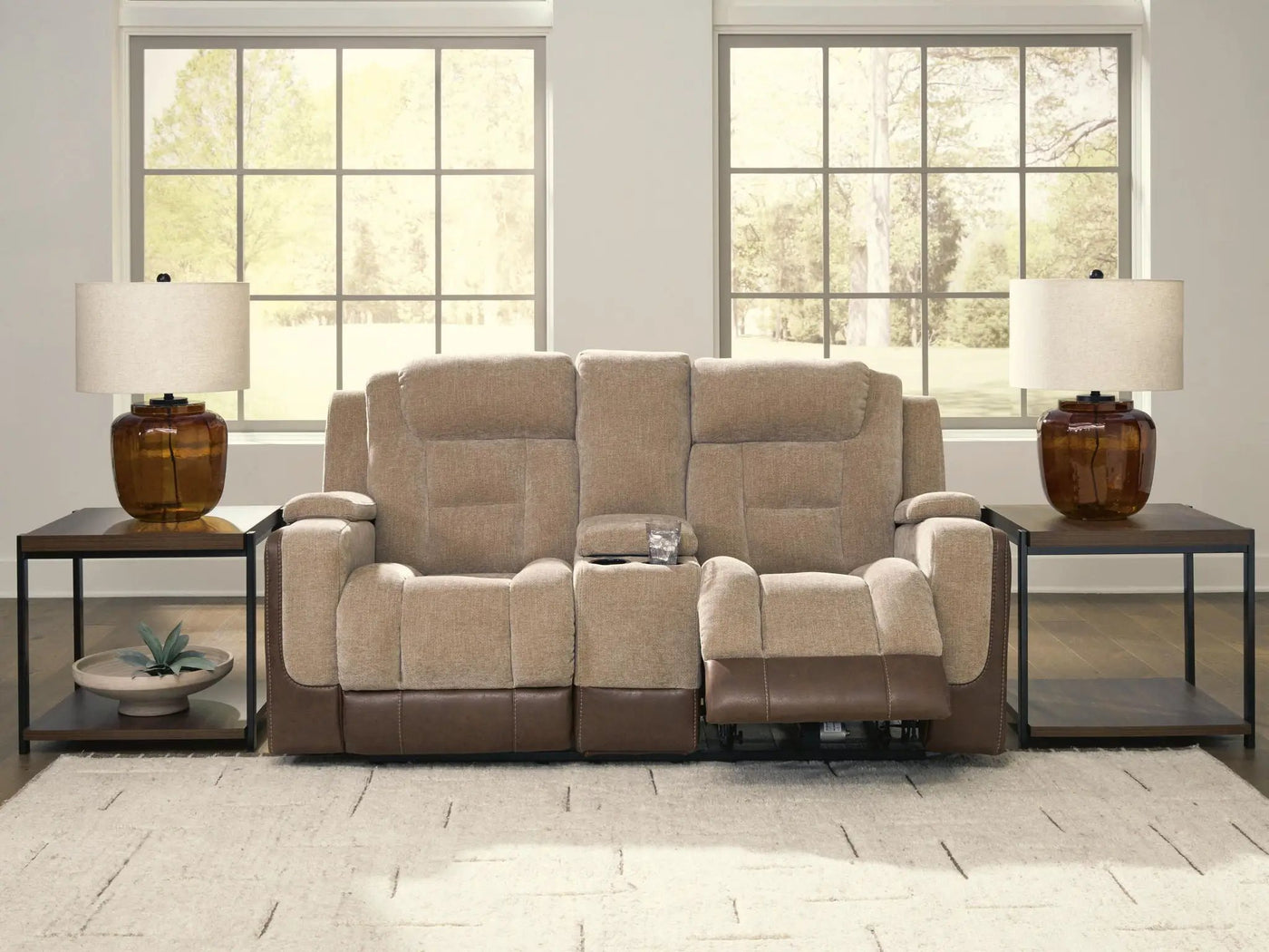 Mixed Motion - Power Reclining Loveseat With Console / Adjustable Headrest by Unique Piece Furniture