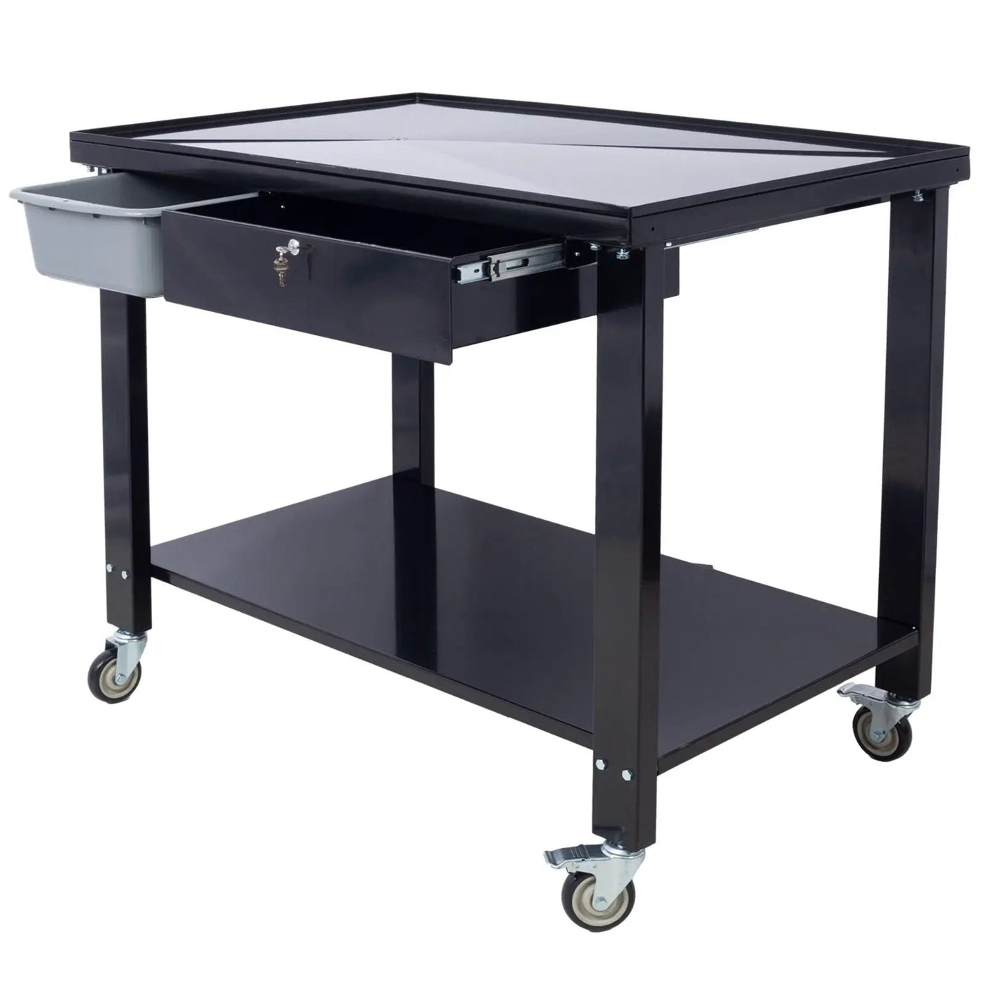 Transmission Teardown Work Station 1 / 2 Ton Capacity Sloping Drain Table Locking Drawer Removable Drain Basin Full-Width Lower Shelf Four 4" Caster Wheels by HouseOfZazla