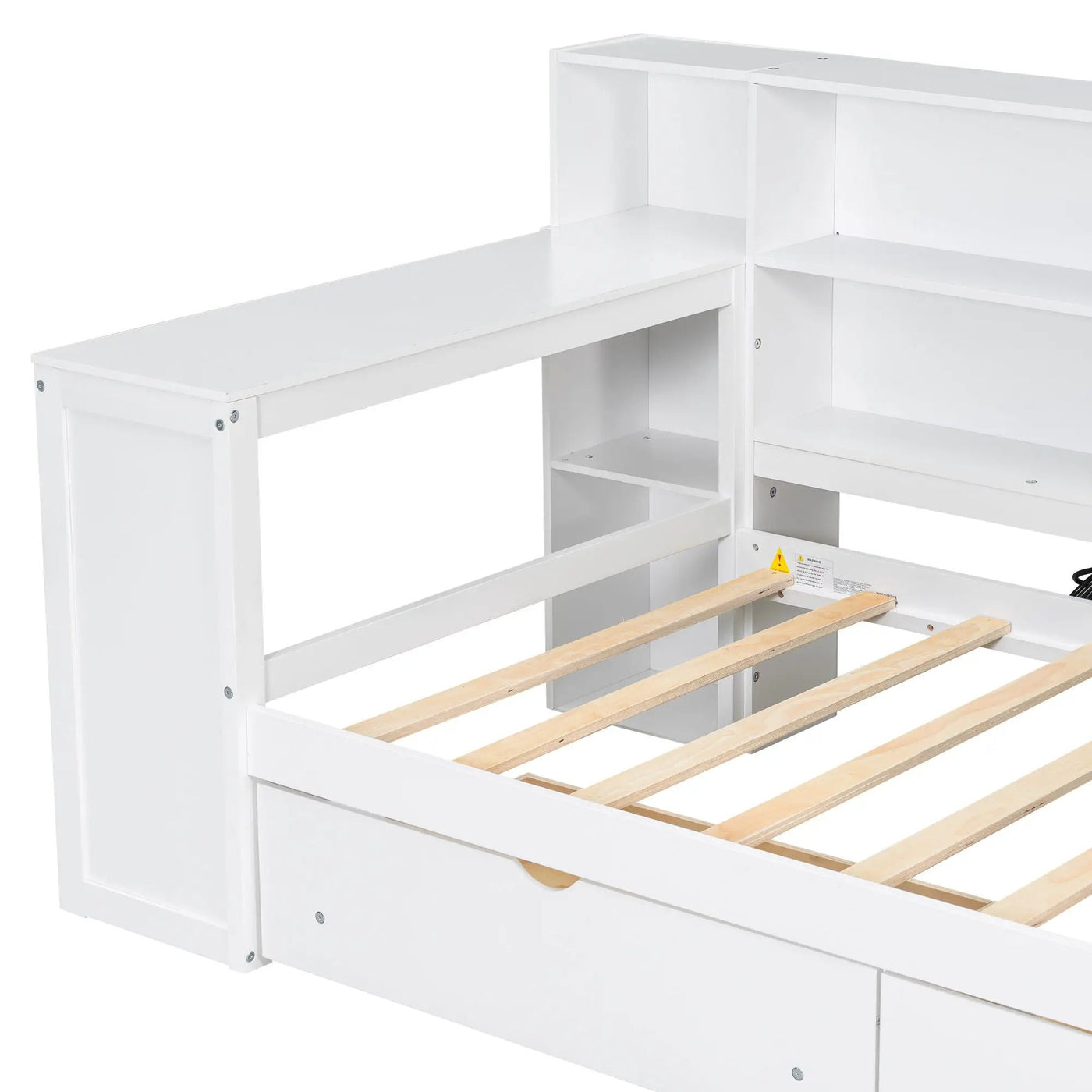 Platform Bed With Upholstered Headboard, Storage Shelves, Drawers, Charging Station, LED Lighting, Built In Desk by HouseOfZazla