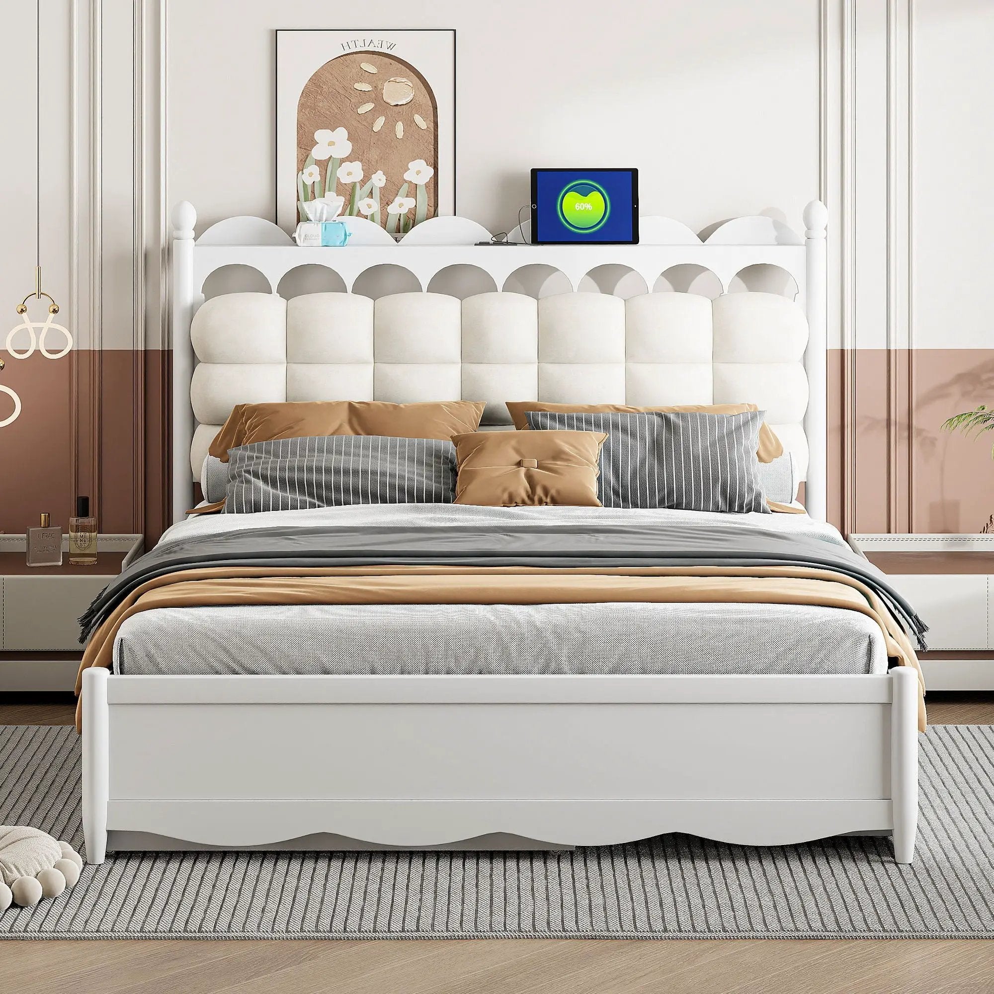 Storage Platform Bed, With 2 Big Drawers, Trundle, One Set Of Sockets & USB Ports by HouseOfZazla