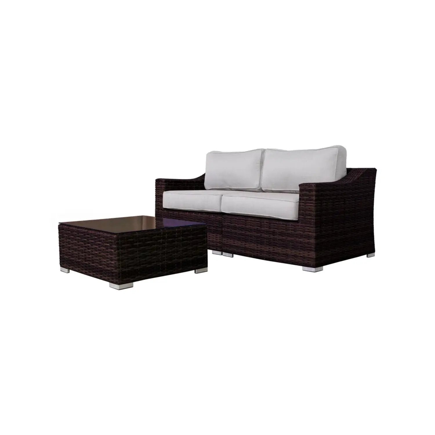 Wicker 2 Person Conversation Set, Durable Outdoor Seating With Cushions Mix - Brown Mix by HouseOfZazla