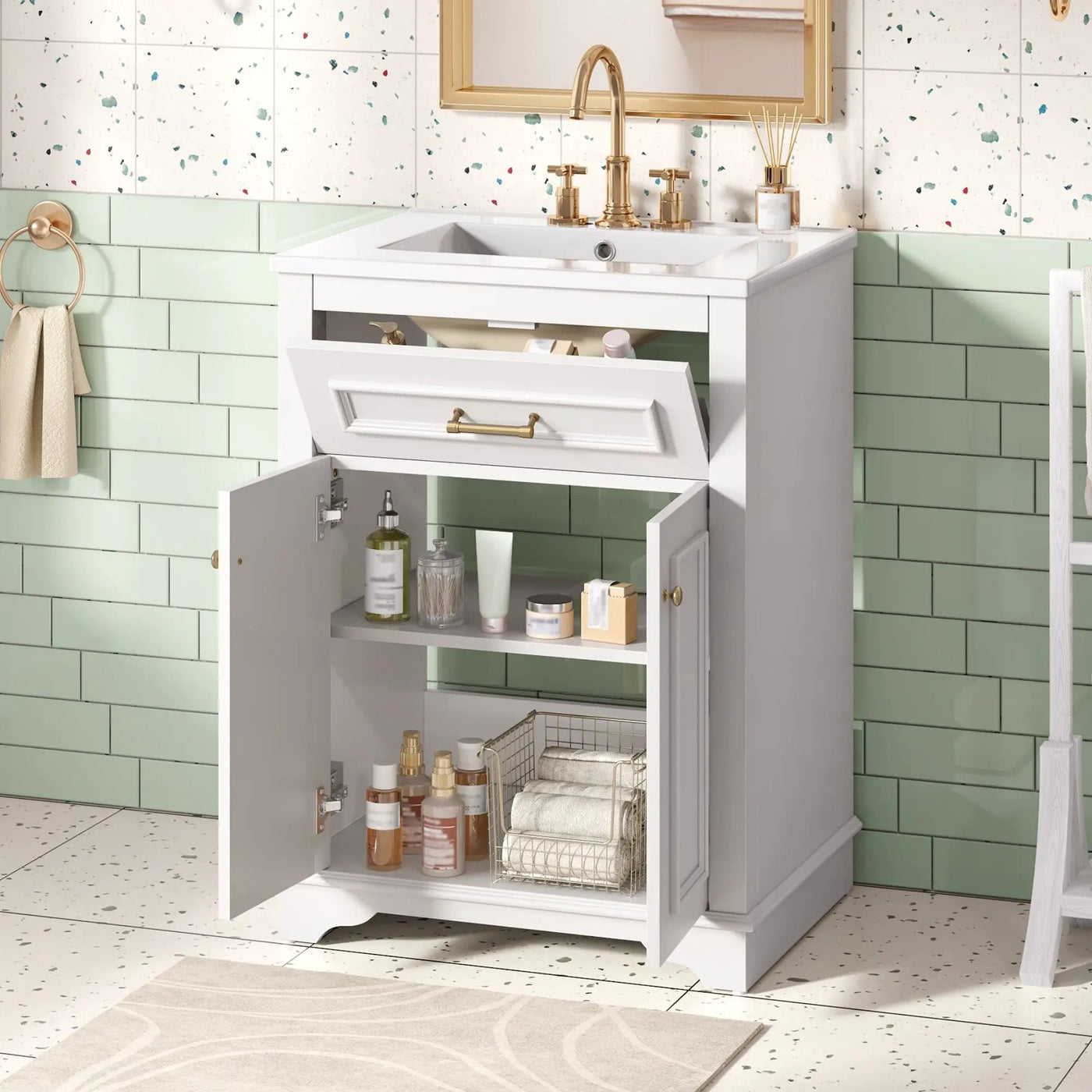 Bathroom Vanity With Integrated Sink, 2 Door Cabinet With Tip Out Drawer by HouseOfZazla